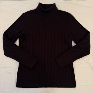 Vintage i.e. Ribbed Turtleneck Sweater Large Black 90s Y2K Minimalist Rayon Soft